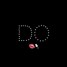 Dotted letters "D O" for my initials. with a pair of pink lips with some teeth and a microphone that is titled towards each other
